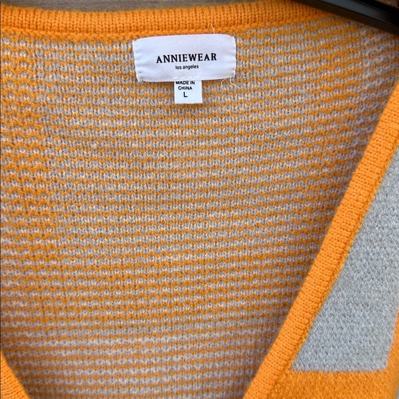 Annie wear orange grey modern retro patterned sweater cardigan large oversized - Picture 2 of 4